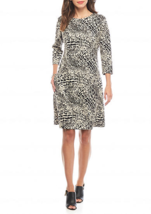 New Nine West Beige Black Animal Print Shift Career Jersey Dress Size 14 $79 - £31.57 GBP