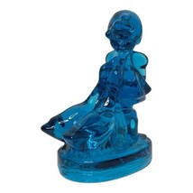 Vintage L. E. Smith Colonial Blue Glass Hummel Girl Geese Figurine 3D St... - $25.25