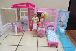 Barbie 3 Room Getaway House Pink White Fold-Up Playset With Fold Out Bed - £50.05 GBP