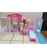 Barbie 3 Room Getaway House Pink White Fold-Up Playset With Fold Out Bed - £49.76 GBP