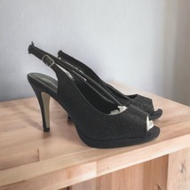 Pierre Dumas Women High Heels Open Toe Glitter Dress Shoes 7.5 8 9 Black... - $25.60