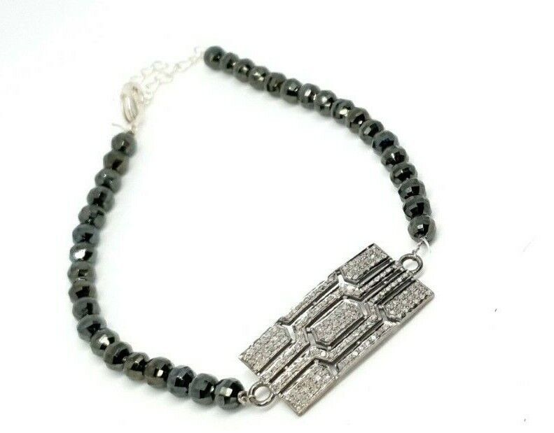 Spinel Beaded Bracelet Pave Diamond 925 Silver Fashion Beaded Charm Brac... - $342.62