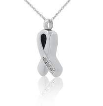 White Ribbon Stainless Steel Pendant/Necklace Funeral Cremation Urn for Ashes - £47.06 GBP
