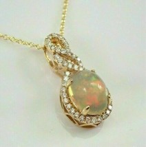 2Ct Oval Cut Opal Halo Solitaire Pendant 14K Yellow Gold Finish 18&quot; Free Chain - £134.70 GBP