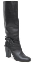 KATE SPADE Black Leather Boot Knee High Rounded Toe Pebbled Bow Sz 7.5 - £205.50 GBP