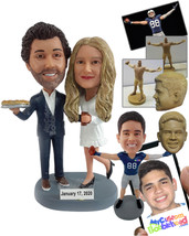 Personalized Bobblehead Happy couple wearing stylish formal attire ready to eat  - £123.38 GBP