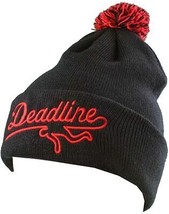 Deadline Negro Bordado SPORTS Logo Plegado Puño Pom Gorro Invierno Esquí Nuevo - £18.08 GBP