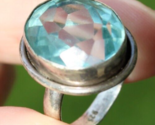 size 9 AQUAMARINE LADIES RING band LARGE GEMSTONE blue Estate Sale! - £25.57 GBP