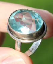 size 9 AQUAMARINE LADIES RING band LARGE GEMSTONE blue Estate Sale! - $31.99