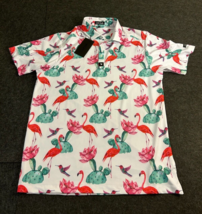 Bad Birdie Golf Polo Shirt Men&#39;s Size Large Flamingo Cactus Brand NEW - £43.42 GBP