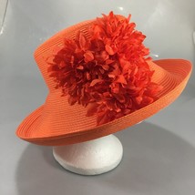 August Silk Orange Church Lady Derby Paper Hat Large Flower One Size - £34.45 GBP