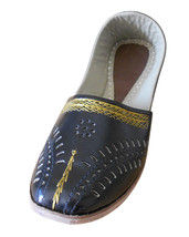 Men Shoes Indian Handmade Punjabi Black Loafers Leather Flat Mojari US 9  - £44.22 GBP