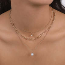 Cubic Zirconia & 18K Gold-Plated Heart Pendant Layered Necklace Set - £11.14 GBP
