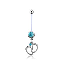 1PC Sexy Dangle Belly Bars Belly Button Rings Fashion Surgical Steel Rhinestone  - £9.89 GBP