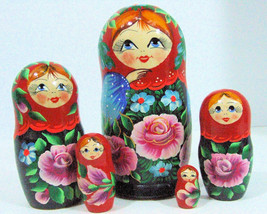 5pcs Hand Painted Floral Red Color from Russia Nesting Doll - £27.12 GBP
