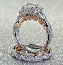 2.70Ct Princess Diamond Halo Bridal Set Engagement Ring 14K White Gold Finish - £97.13 GBP