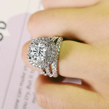 Halo Engagement Ring 3.75Ct Cushion Cut Diamond 14k White Gold Finish Size 9.5 - £136.25 GBP