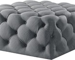 33&quot; Light Grey 100% Linen With Black Tufted Cocktail Ottoman - $562.99