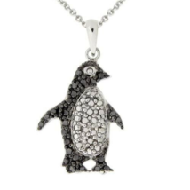1/10 Ct Lab-Created Black Onyx Penguin Pendant Necklace 14K White Gold Plated - £82.08 GBP