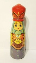 Wood Hand Carved Painted Russian Matreshka Doll Bottle Holder 12&quot; T Signed - £99.32 GBP