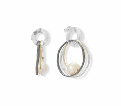 Tri Tone Cultured Freshwater Pearl Drop Silver Earrings Women Girl Jewelry Gift - £189.64 GBP