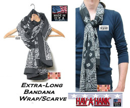 HAV-A-HANK Black X Long Paisley Bandana Scarf Scarve Wrap Neck Stole 168x55cm - £23.72 GBP