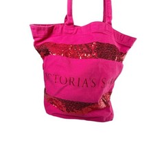Victoria&#39;s Secret Sequin Pink Canvas Large Tote Beach Bag - £19.65 GBP