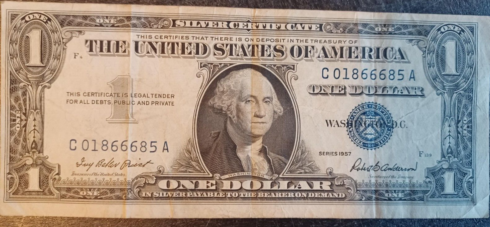 Primary image for 1957 Series One Dollar Silver Certificate United States $1 curculated folded