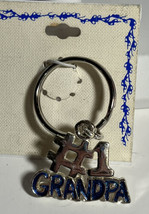 Key Chain #1 Grandpa in Blue Silver Tone Large Ring Unbranded China - $4.00