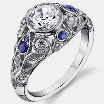 Art Deco White Gold Plated Bezel Set LC Moissanite Sapphire Engagement Ring - £86.24 GBP