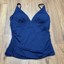 Tommy Bahama Womens Solid Blue Ruched Tankini Swim Top Size Large Padded - £21.34 GBP