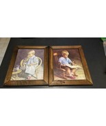 vintage mid century wall art wooden framed children &quot;Scapes ME&quot; Kennebun... - £22.66 GBP