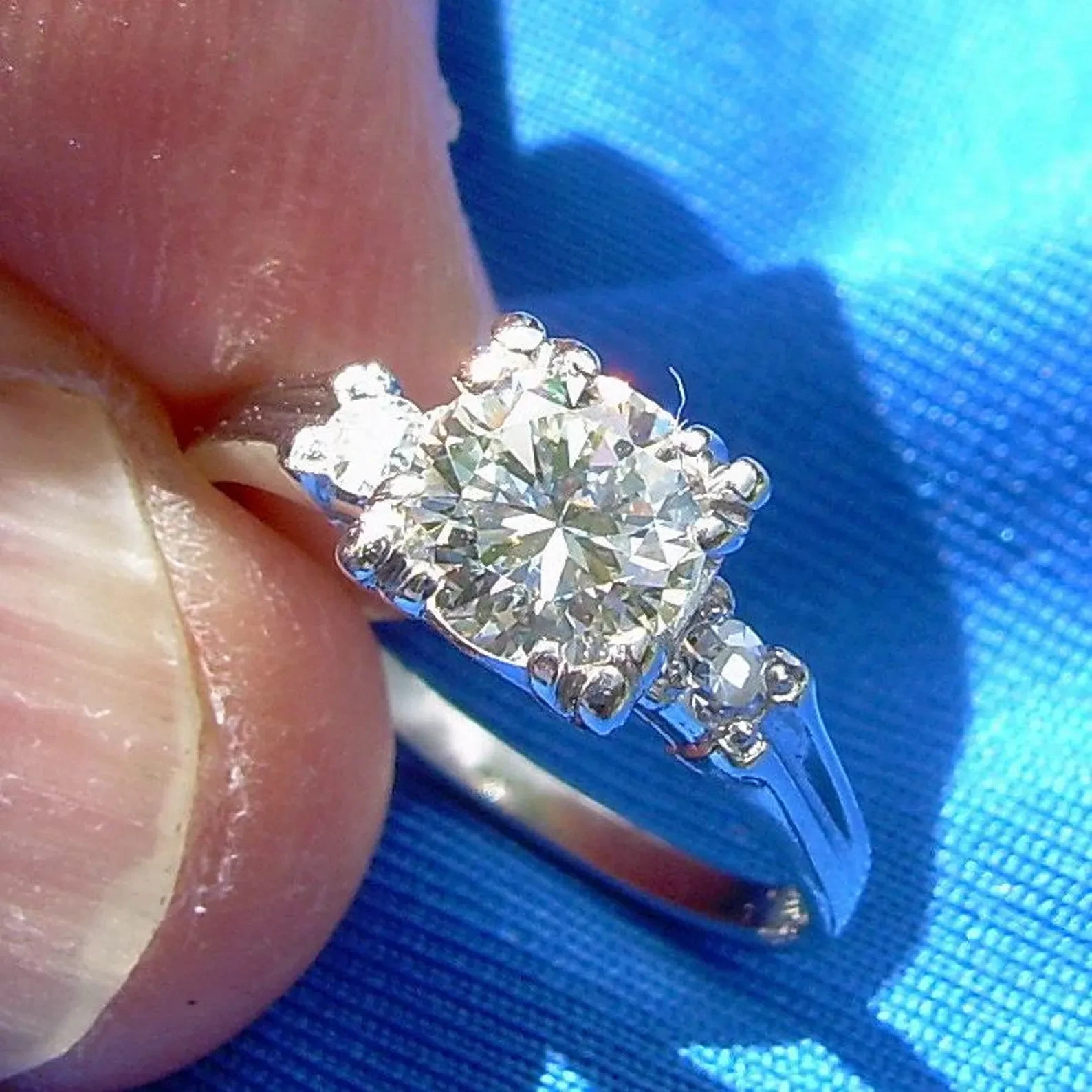 Earth mined Diamond Deco Engagement Ring 14k White Gold Vintage Estate Solitaire Item image 12