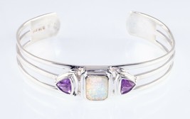 Opal Amethyst Sterling Silver Cuff Bracelet Nice Condition - $238.38