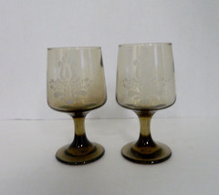 Village Pfaltzgraff USA Brown Etched 10 oz Glassware Goblet Lot of Two - £13.20 GBP