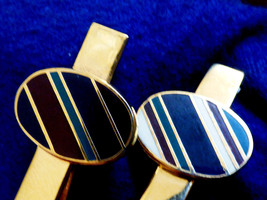 Vtg Set Of 2 Cambridge Members Gold Tone Metal Enamel Emblem Tie Bar Clasp - £13.14 GBP