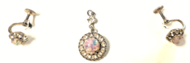 Vintage Vargas Pink Faux Opal Pendant Necklace Screw Back Earrings Set  ... - £15.21 GBP