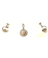 Vintage Vargas Pink Faux Opal Pendant Necklace Screw Back Earrings Set  ... - £15.44 GBP