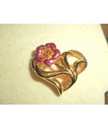 Avon Heart Flower Lapel Pin Heart Shaped Gold Tone Metal Purple Enamel F... - £15.13 GBP