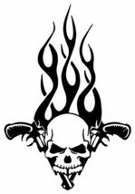 Skull and Crossed Revolvers sticker VINYL DECAL tribal flames biker Harley - £7.49 GBP