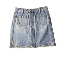 Ann Taylor Loft Denim Skirt 6 Womens Button Front Pockets Raw Hem Mini B... - $18.70