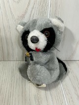 Russ Berrie Blinky 1979 small vintage plush gray raccoon yellow bow pomp... - $4.45