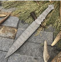12' EDC HANDMADE DAMASCUS STEEL HUNTING SURVIVAL DAGGER KNIFE BLANK BLAD... - $23.72