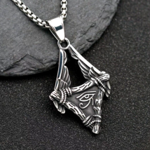 Men Silver Egypt Eye of Horus Pendant Necklace Punk Protection Jewelry Chain 24&quot; - £9.48 GBP