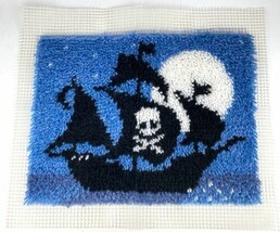 Finished Latch Hook WonderArt Pirate Ship Wall Art Rug 15&quot; x  20&quot; - £22.82 GBP