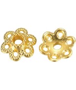 50 Bead Caps Shiny Gold Tone Spacers Findings Floral 6.5mm Findings - $6.85 CAD