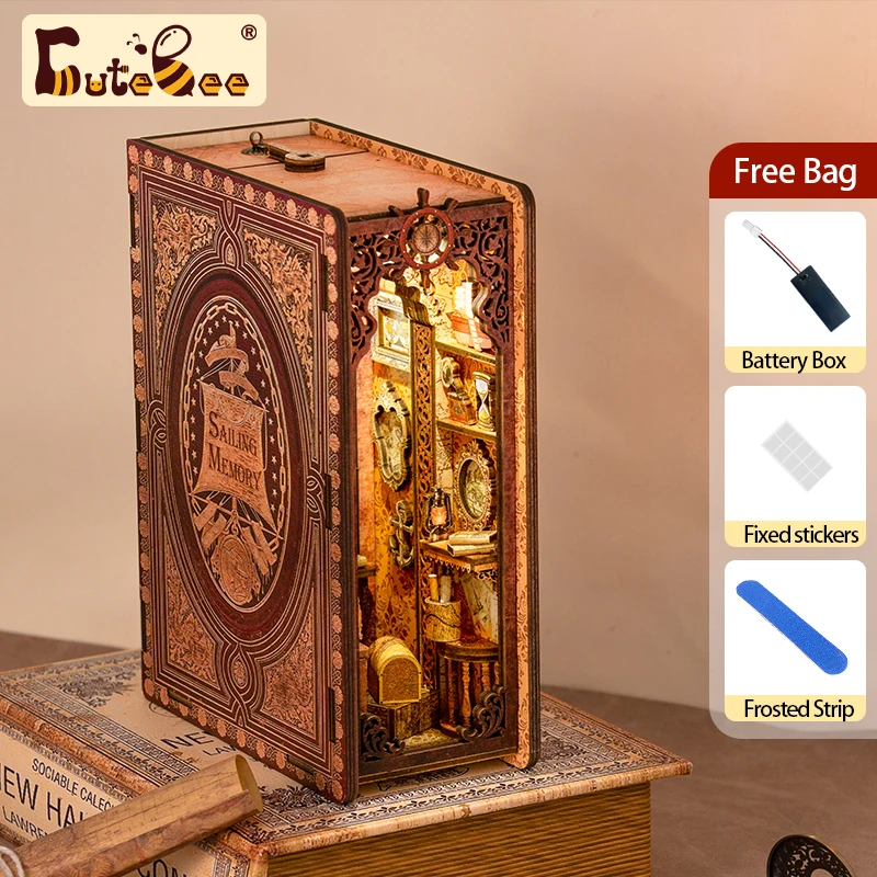 CUTEBEE Book Nook Kit Diy Bookend 3D Miniature House Sailing Memory Wooden Book - £41.51 GBP
