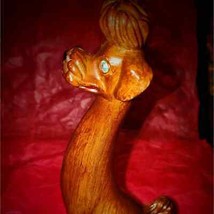Vintage hand carved wooden dog with sparkling blue eyes - £27.87 GBP