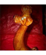 Vintage hand carved wooden dog with sparkling blue eyes - $678.56 MXN