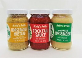 Kelly&#39;s Pride-3 pk Horseradish Mustard, Cocktail Sauce &amp; Prepared Horser... - £13.19 GBP